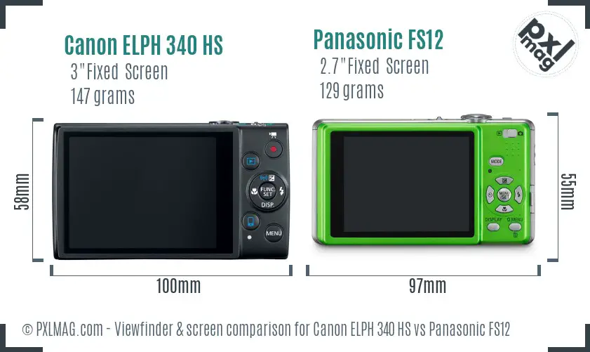 Canon ELPH 340 HS vs Panasonic FS12 Screen and Viewfinder comparison