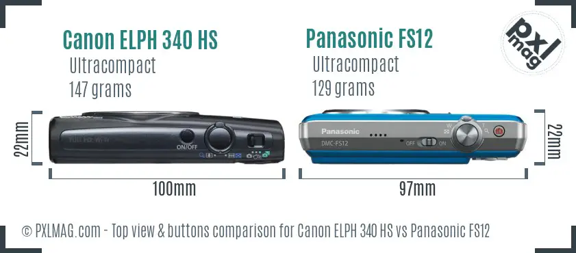 Canon ELPH 340 HS vs Panasonic FS12 top view buttons comparison