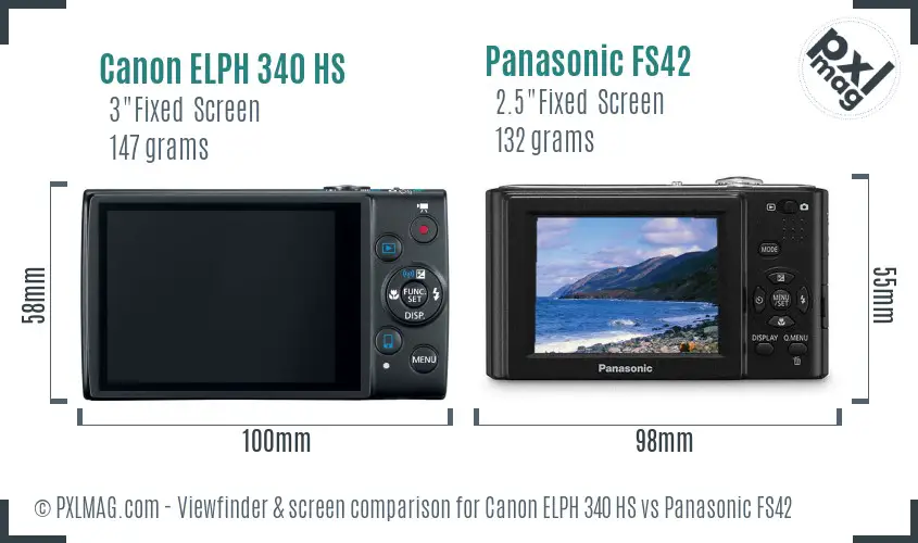 Canon ELPH 340 HS vs Panasonic FS42 Screen and Viewfinder comparison