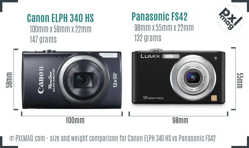 Canon ELPH 340 HS vs Panasonic FS42 size comparison
