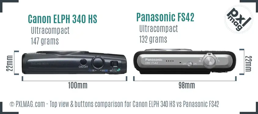 Canon ELPH 340 HS vs Panasonic FS42 top view buttons comparison