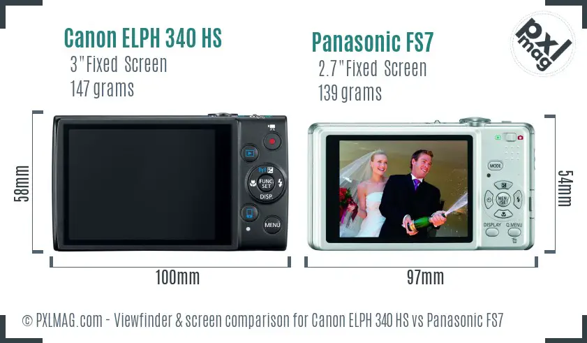 Canon ELPH 340 HS vs Panasonic FS7 Screen and Viewfinder comparison