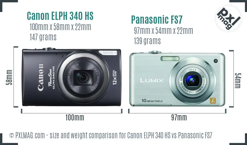 Canon ELPH 340 HS vs Panasonic FS7 size comparison