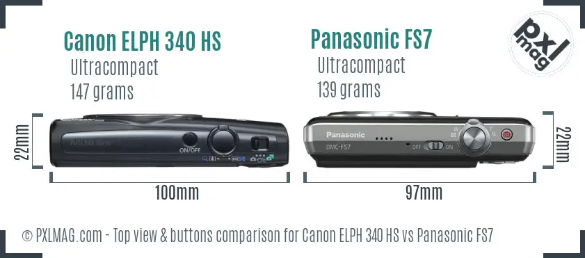Canon ELPH 340 HS vs Panasonic FS7 top view buttons comparison