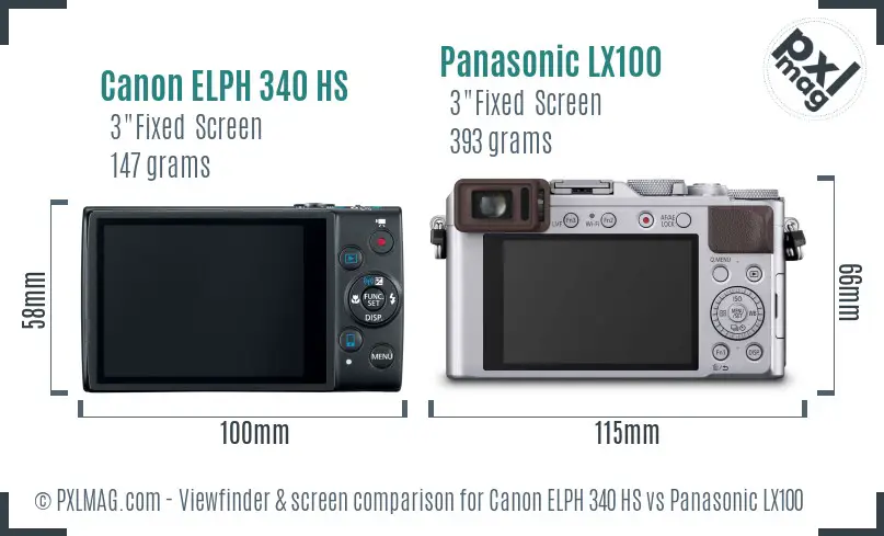 Canon ELPH 340 HS vs Panasonic LX100 Screen and Viewfinder comparison
