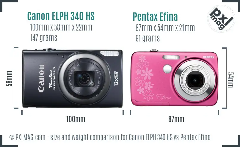 Canon ELPH 340 HS vs Pentax Efina size comparison