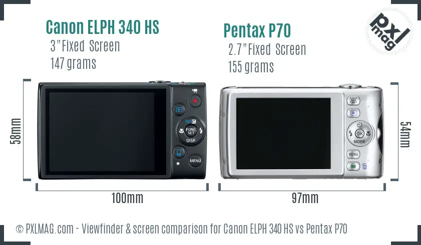 Canon ELPH 340 HS vs Pentax P70 Screen and Viewfinder comparison Canon ELPH 340 HS vs Pentax P70 Screen and Viewfinder comparison