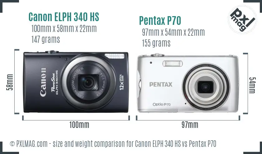 Canon ELPH 340 HS vs Pentax P70 size comparison Canon ELPH 340 HS vs Pentax P70 size comparison