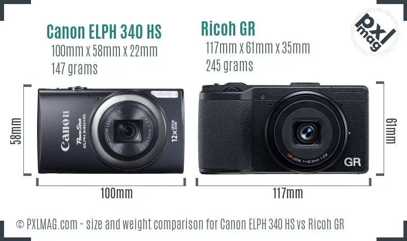 Canon ELPH 340 HS vs Ricoh GR size comparison