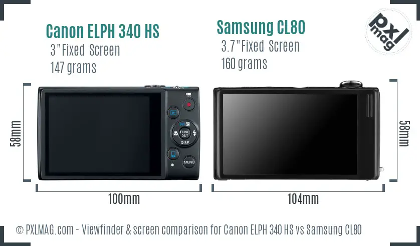 Canon ELPH 340 HS vs Samsung CL80 Screen and Viewfinder comparison