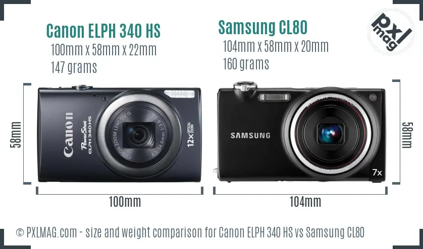 Canon ELPH 340 HS vs Samsung CL80 size comparison