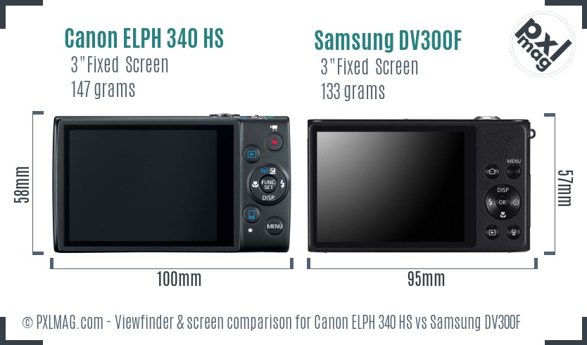 Canon ELPH 340 HS vs Samsung DV300F Screen and Viewfinder comparison