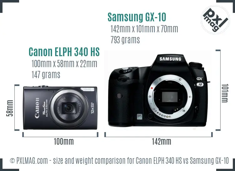 Canon ELPH 340 HS vs Samsung GX-10 size comparison