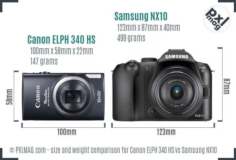Canon ELPH 340 HS vs Samsung NX10 size comparison