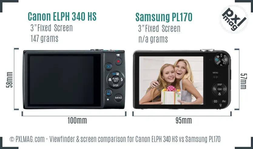 Canon ELPH 340 HS vs Samsung PL170 Screen and Viewfinder comparison