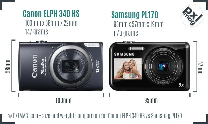 Canon ELPH 340 HS vs Samsung PL170 size comparison