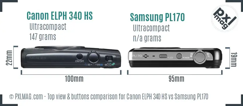 Canon ELPH 340 HS vs Samsung PL170 top view buttons comparison