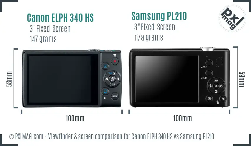 Canon ELPH 340 HS vs Samsung PL210 Screen and Viewfinder comparison
