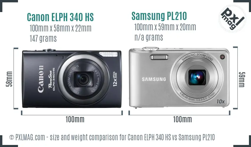 Canon ELPH 340 HS vs Samsung PL210 size comparison