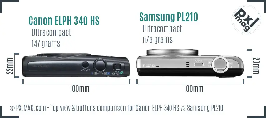 Canon ELPH 340 HS vs Samsung PL210 top view buttons comparison
