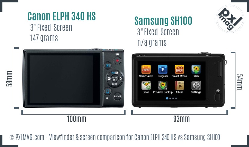 Canon ELPH 340 HS vs Samsung SH100 Screen and Viewfinder comparison