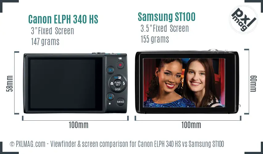 Canon ELPH 340 HS vs Samsung ST100 Screen and Viewfinder comparison