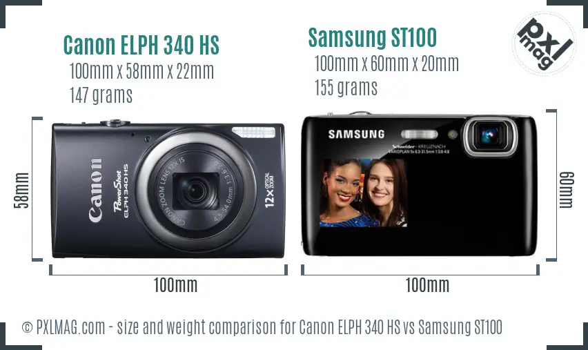 Canon ELPH 340 HS vs Samsung ST100 size comparison