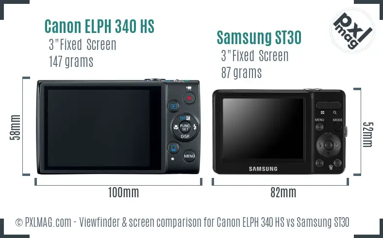 Canon ELPH 340 HS vs Samsung ST30 Screen and Viewfinder comparison