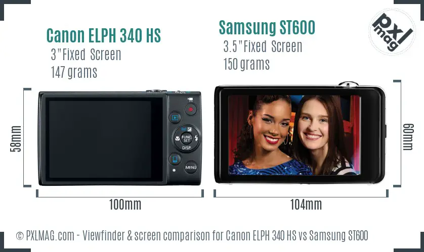 Canon ELPH 340 HS vs Samsung ST600 Screen and Viewfinder comparison