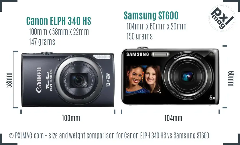 Canon ELPH 340 HS vs Samsung ST600 size comparison