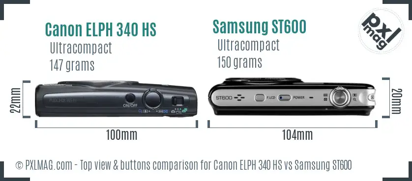 Canon ELPH 340 HS vs Samsung ST600 top view buttons comparison