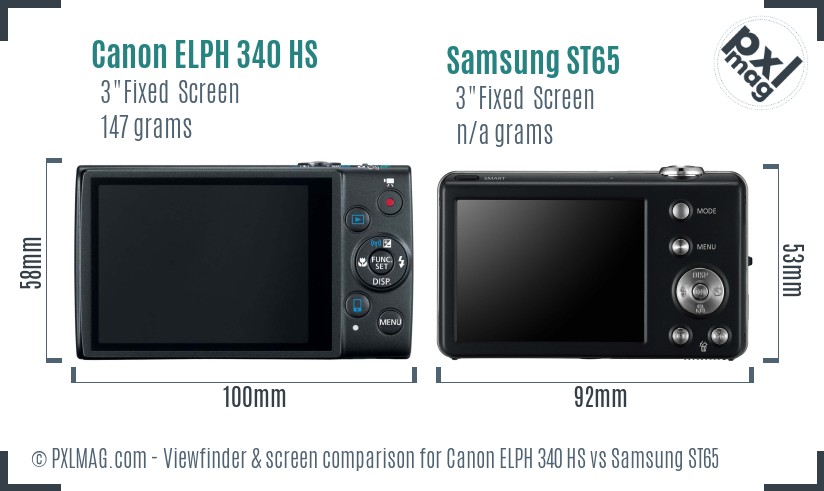 Canon ELPH 340 HS vs Samsung ST65 Screen and Viewfinder comparison