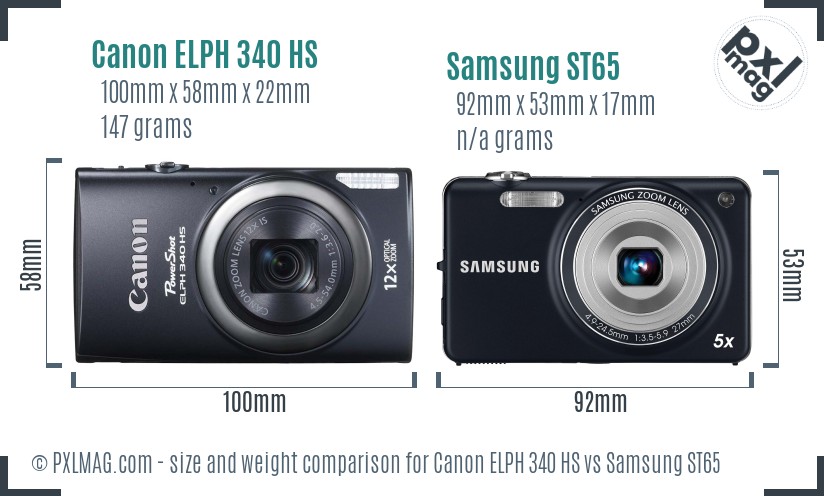 Canon ELPH 340 HS vs Samsung ST65 size comparison