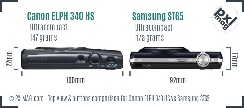 Canon ELPH 340 HS vs Samsung ST65 top view buttons comparison