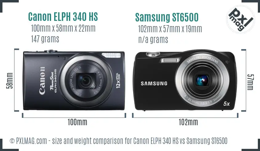 Canon ELPH 340 HS vs Samsung ST6500 size comparison