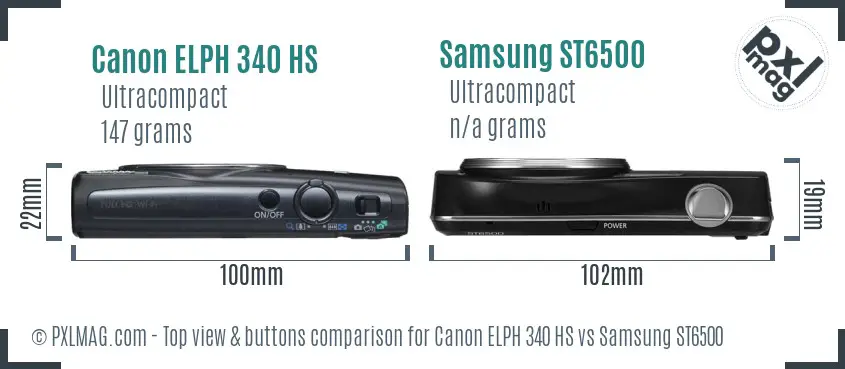 Canon ELPH 340 HS vs Samsung ST6500 top view buttons comparison