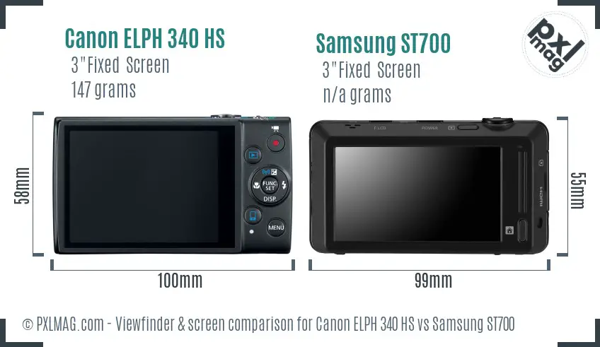 Canon ELPH 340 HS vs Samsung ST700 Screen and Viewfinder comparison