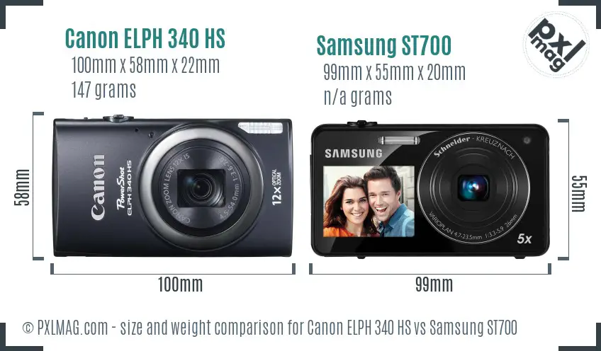 Canon ELPH 340 HS vs Samsung ST700 size comparison