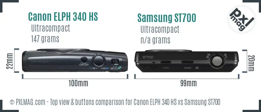 Canon ELPH 340 HS vs Samsung ST700 top view buttons comparison