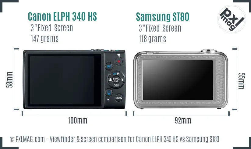 Canon ELPH 340 HS vs Samsung ST80 Screen and Viewfinder comparison