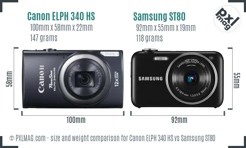 Canon ELPH 340 HS vs Samsung ST80 size comparison