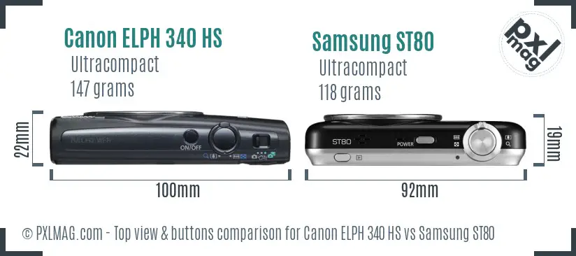 Canon ELPH 340 HS vs Samsung ST80 top view buttons comparison