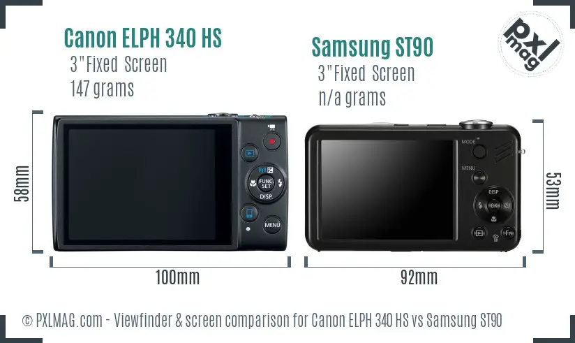 Canon ELPH 340 HS vs Samsung ST90 Screen and Viewfinder comparison