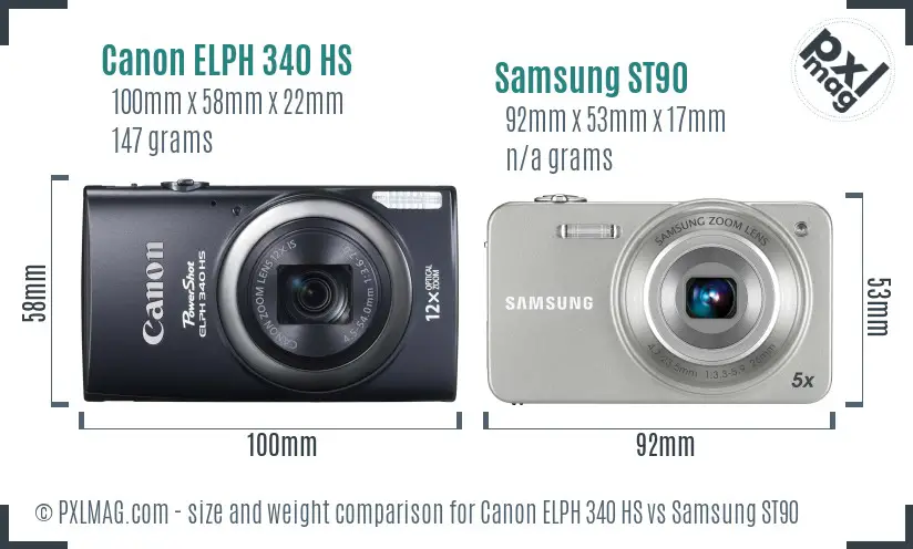 Canon ELPH 340 HS vs Samsung ST90 size comparison