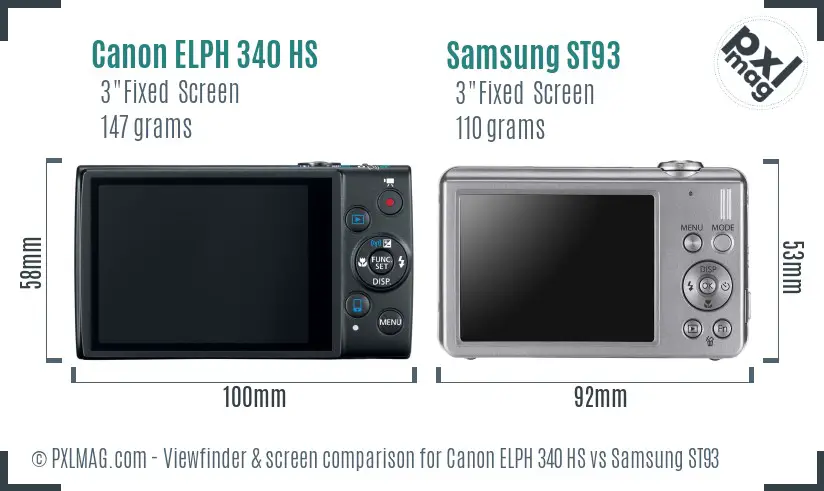 Canon ELPH 340 HS vs Samsung ST93 Screen and Viewfinder comparison