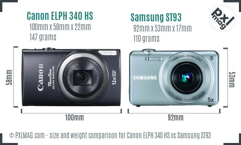 Canon ELPH 340 HS vs Samsung ST93 size comparison