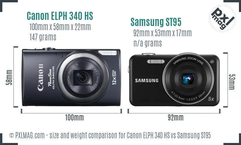 Canon ELPH 340 HS vs Samsung ST95 size comparison