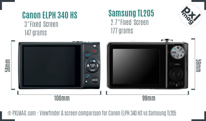 Canon ELPH 340 HS vs Samsung TL205 Screen and Viewfinder comparison