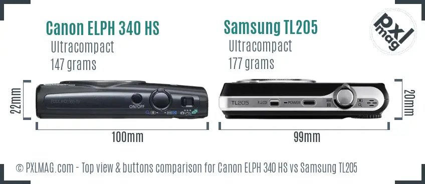 Canon ELPH 340 HS vs Samsung TL205 top view buttons comparison