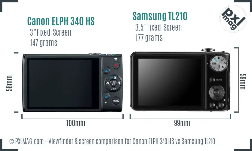 Canon ELPH 340 HS vs Samsung TL210 Screen and Viewfinder comparison